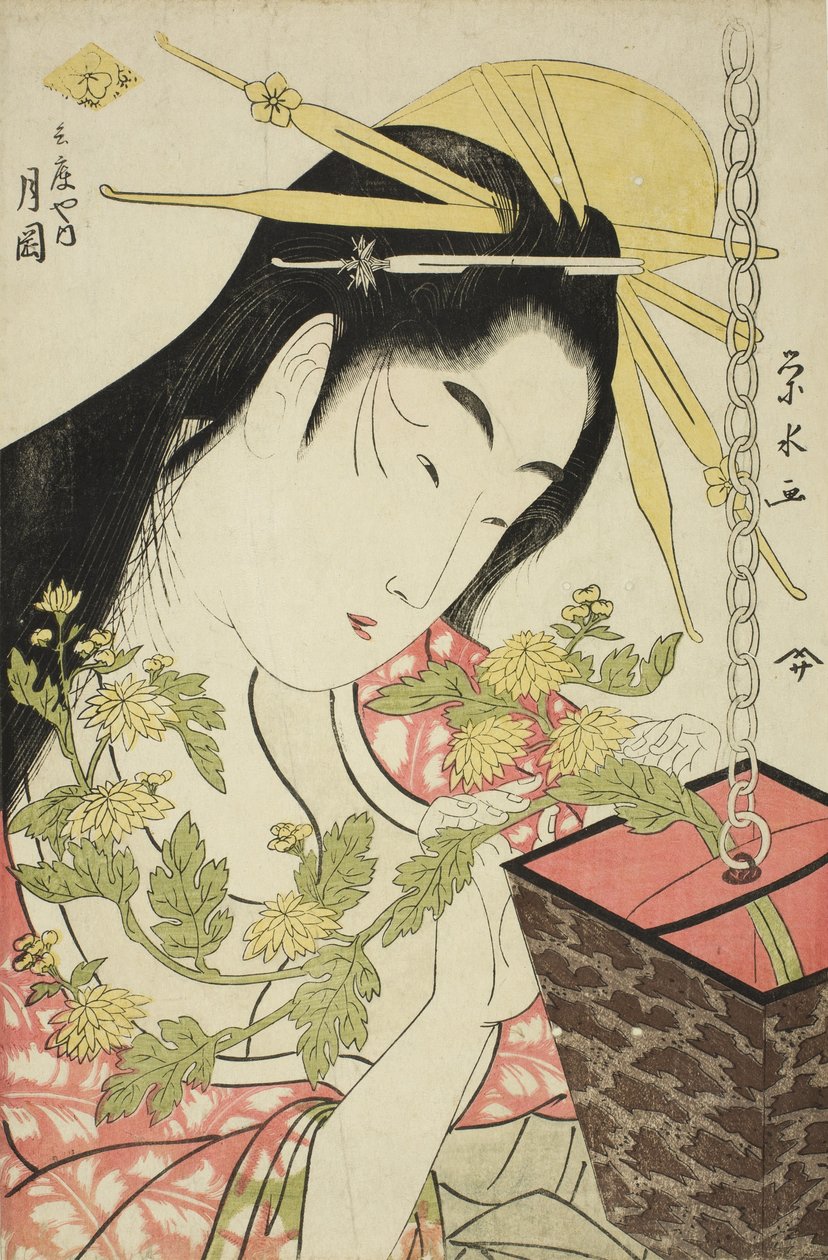 Kurtizána Tsukioka z Hyogoya, kolem roku 1797 od Ichirakutei Eisui