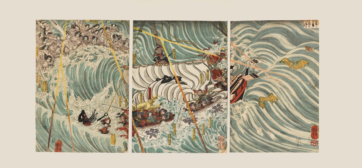 Duchové Taira útočí na Yoshitsuneovu loď od Ichiyusai Kuniyoshi
