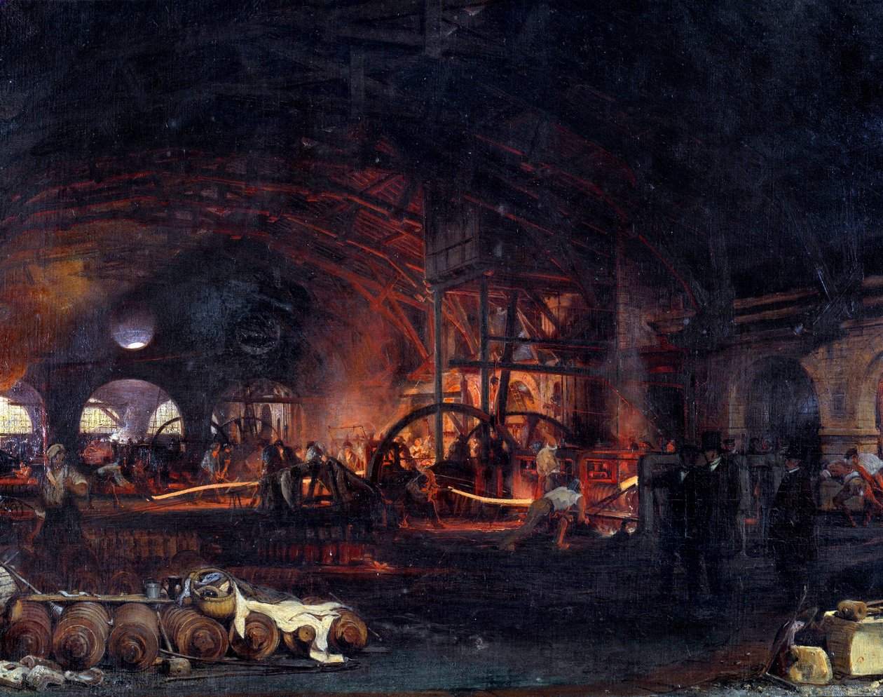 Průmyslová revoluce: “”Velká kovárna Fourchambault”” Detail obrazu Francoise Bonhomme (1809-1881) 1839. Fourchambault od Ignace Francois Bonhomme