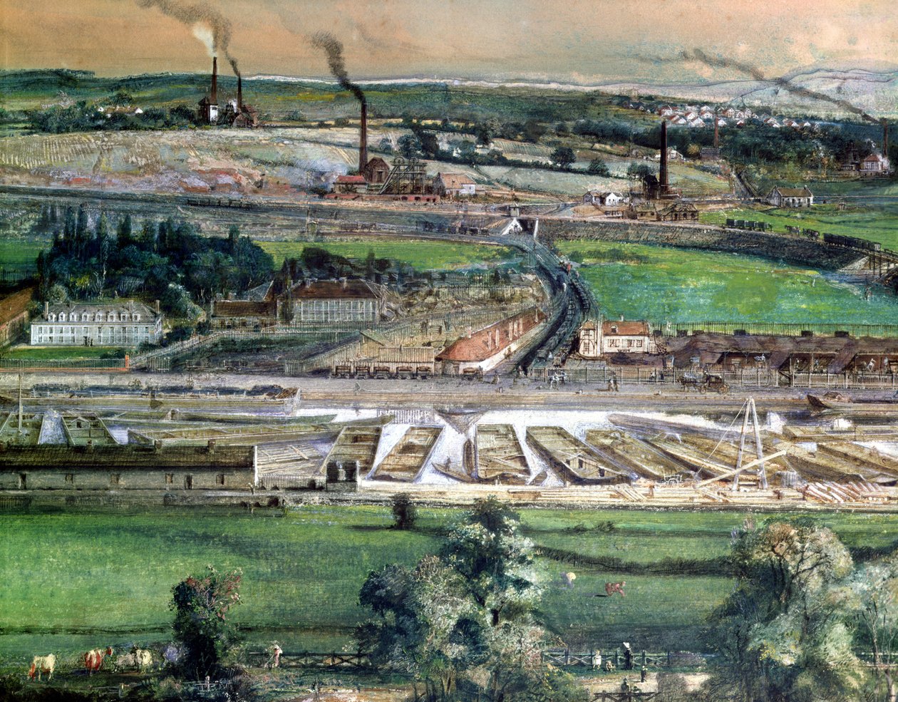 Průmyslová krajina v uhelném poli Blanzy, Saone-et-Loire, cca 1860 wc na papíře detailu 157397 od Ignace Francois Bonhomme