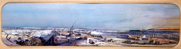 Průmyslová krajina v uhelném poli Blanzy pod sněhem, Saone-et-Loire od Ignace Francois Bonhomme