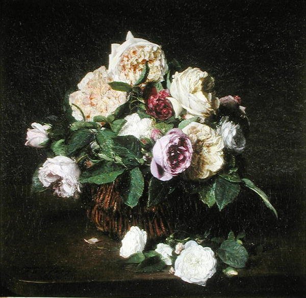 Růže v košíku na stole od Ignace Henri Jean Fantin Latour