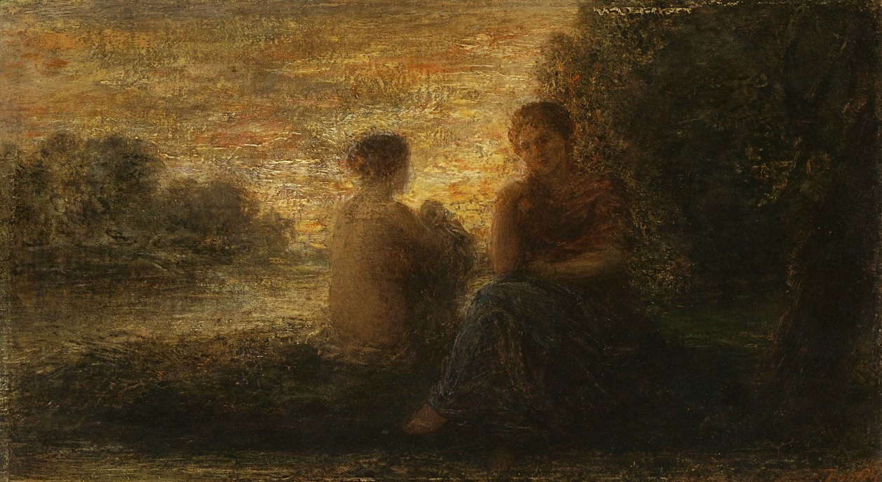 Dvě ženy sedící u jezera (olej na plátně) od Ignace Henri Jean Fantin Latour