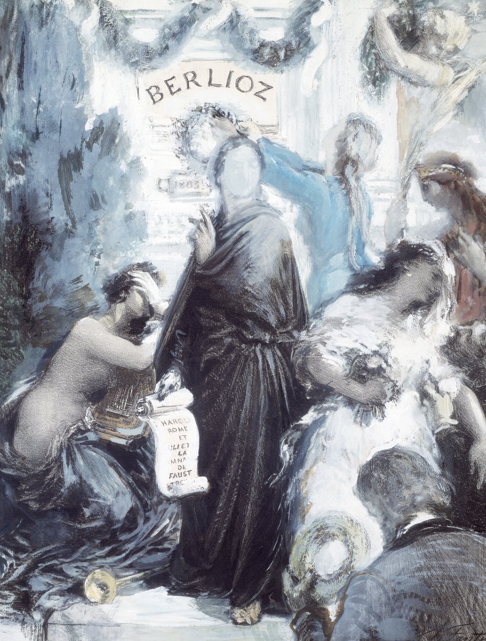 Akvarelová litografie připomínající sté výročí narození Hectora Berlioze od Ignace Henri Jean Fantin Latour