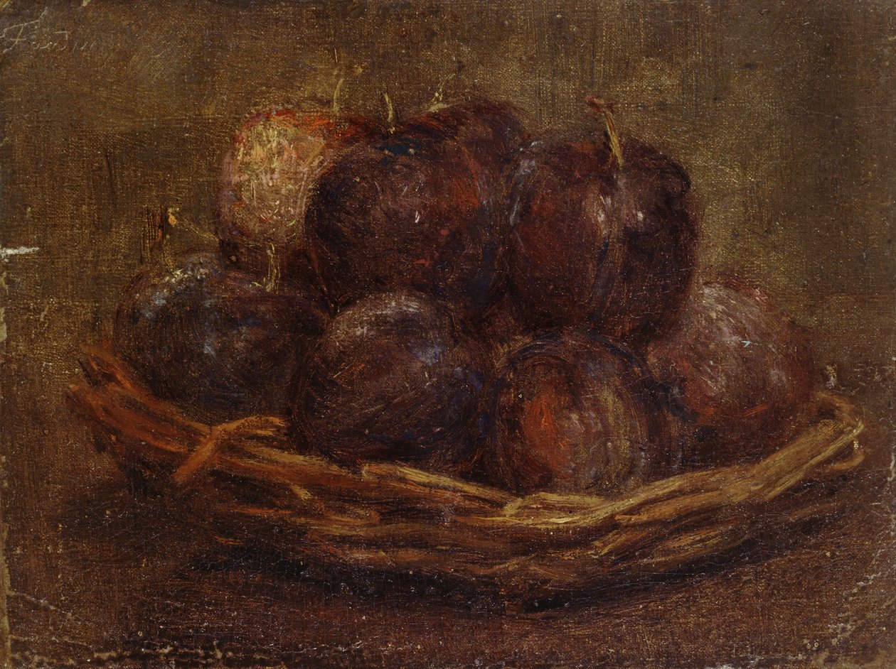 Košík švestek, 1869 - 1869 (olej na plátně, v paspartě jako kresba) od Ignace Henri Jean Fantin Latour