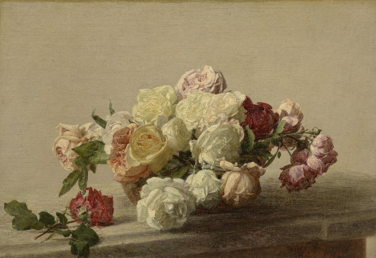 Mísa růží na mramorovém stole, 1885 od Ignace Henri Jean Fantin Latour
