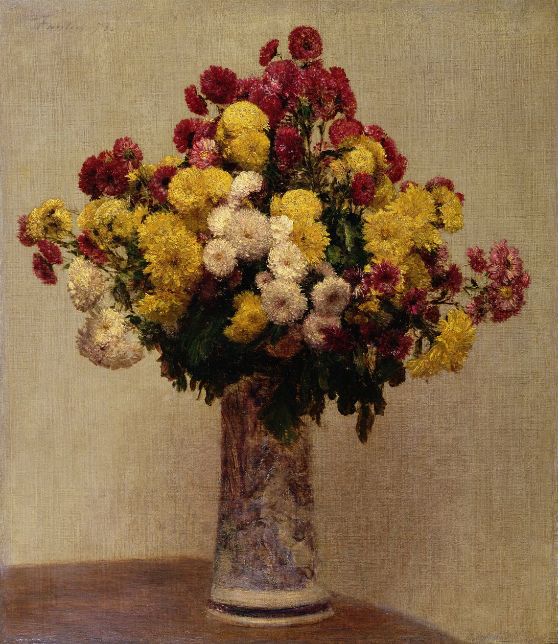 Chryzantémy ve váze, 1873 od Ignace Henri Jean Fantin Latour