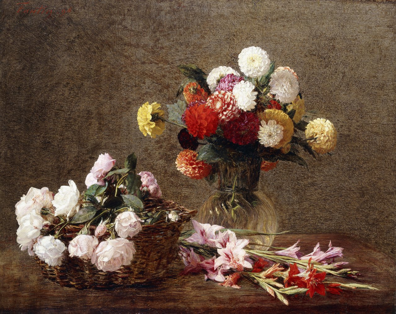 Jiřinky, 1896 od Ignace Henri Jean Fantin Latour