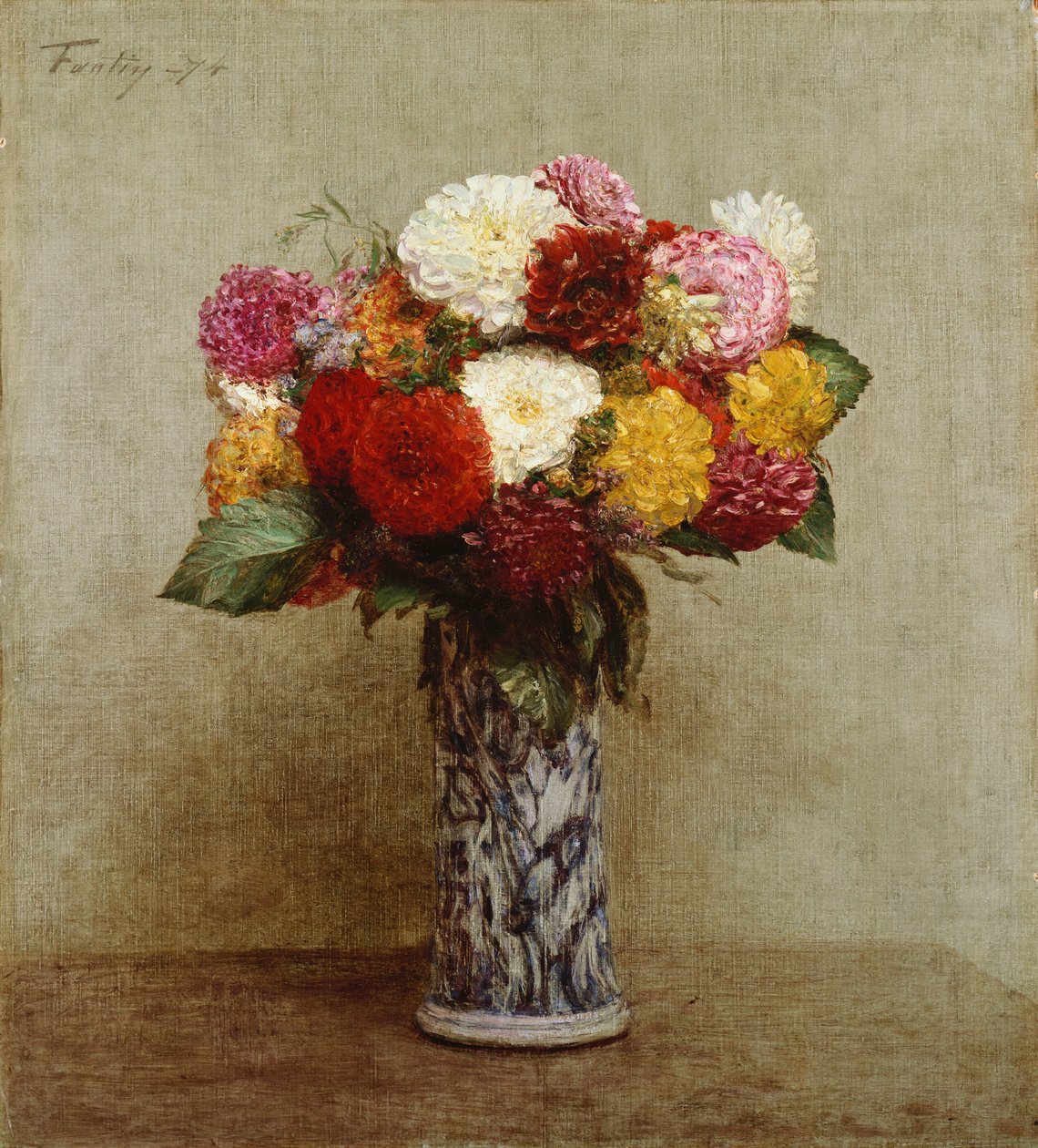 Jiřiny v čínské váze, 1874 od Ignace Henri Jean Fantin Latour