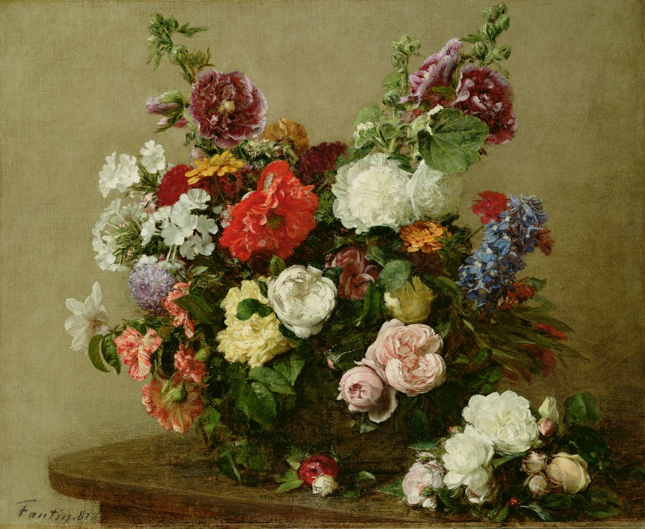 Francouzské růže a pivoňky, 1881 od Ignace Henri Jean Fantin Latour