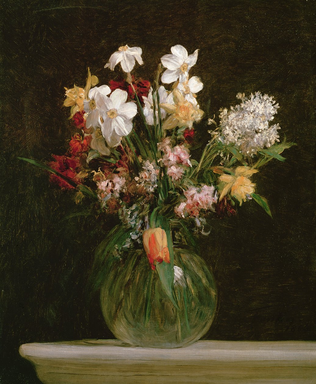 Bílé narcisy, hyacinty a tulipány, 1864 od Ignace Henri Jean Fantin Latour