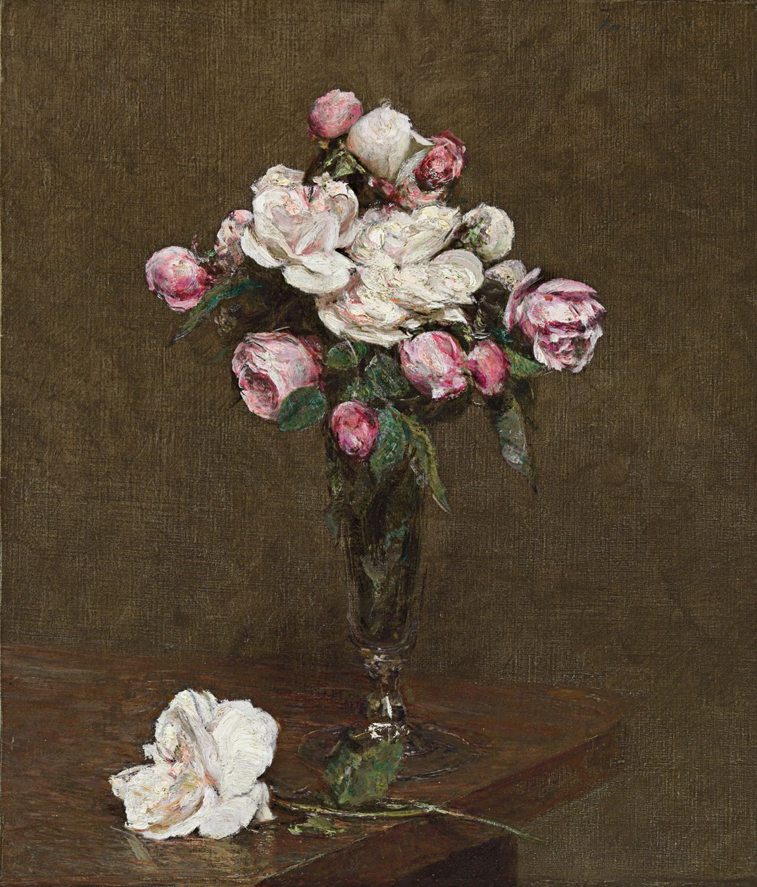 Růžové a bílé růže na šampaňské flétně, 1874 od Ignace Henri Jean Fantin Latour