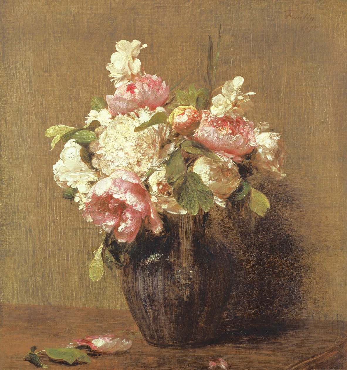Bílé a růžové pivoňky, narcis od Ignace Henri Jean Fantin Latour