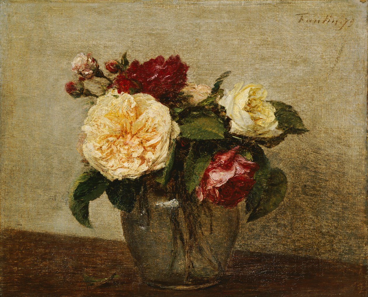 Červené a žluté růže, 1879 od Ignace Henri Jean Fantin Latour
