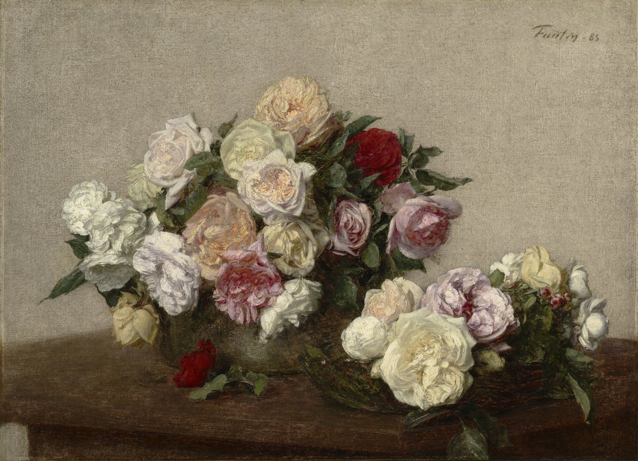 Růže v misce a misce, 1885 od Ignace Henri Jean Fantin Latour