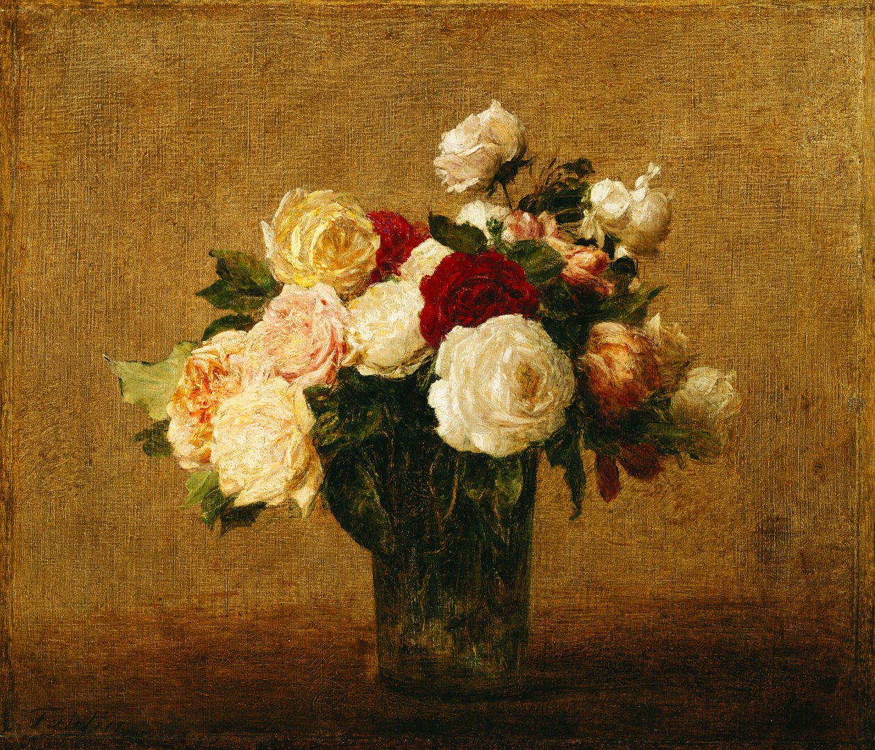 Růže ve skleněné váze; Růže ve skleněné váze, od Ignace Henri Jean Fantin Latour
