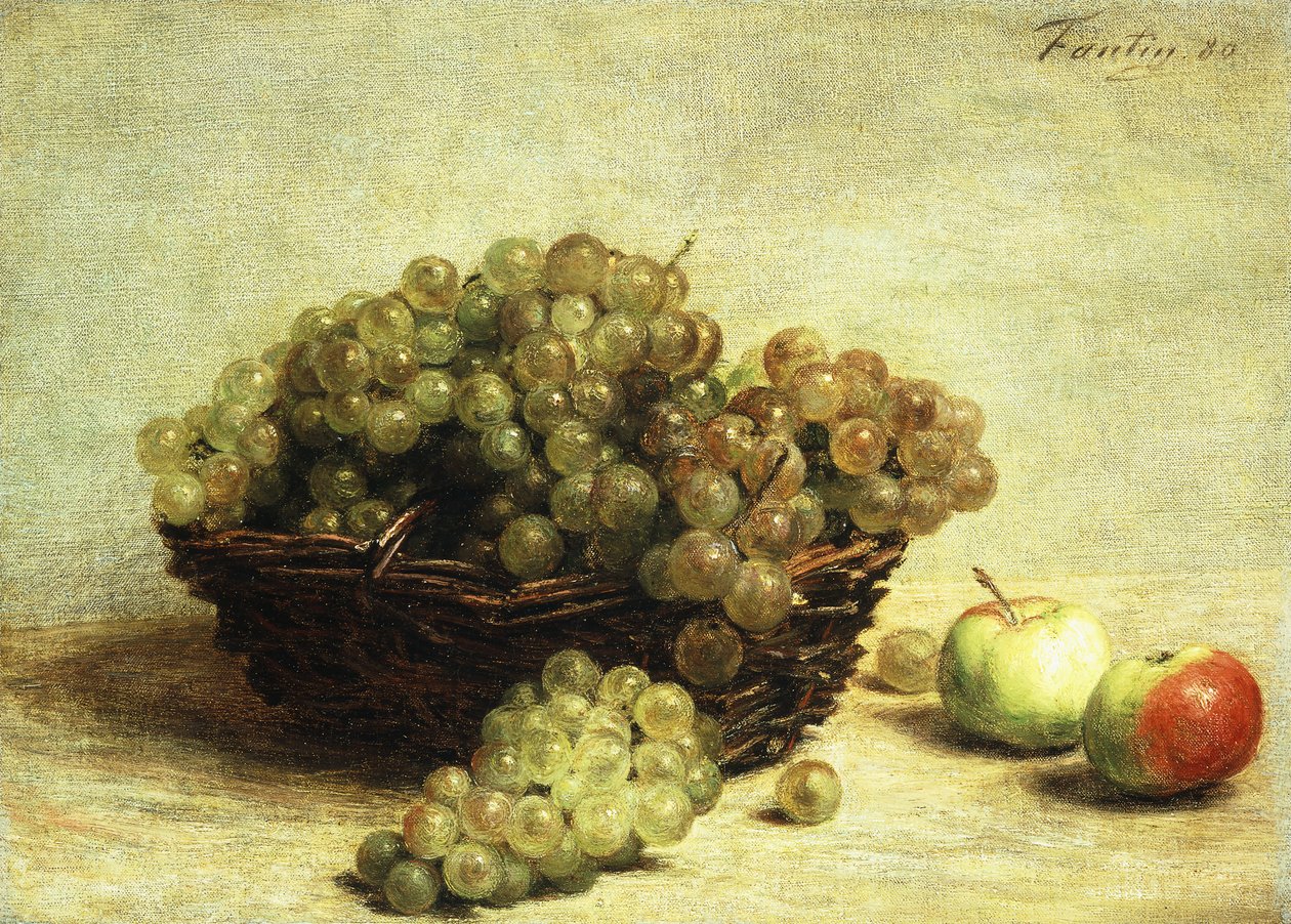 Zátiší, rozinky a jablka v košíku; Nature Morte, Raisin et Pomme d"Api, 1880 od Ignace Henri Jean Fantin Latour