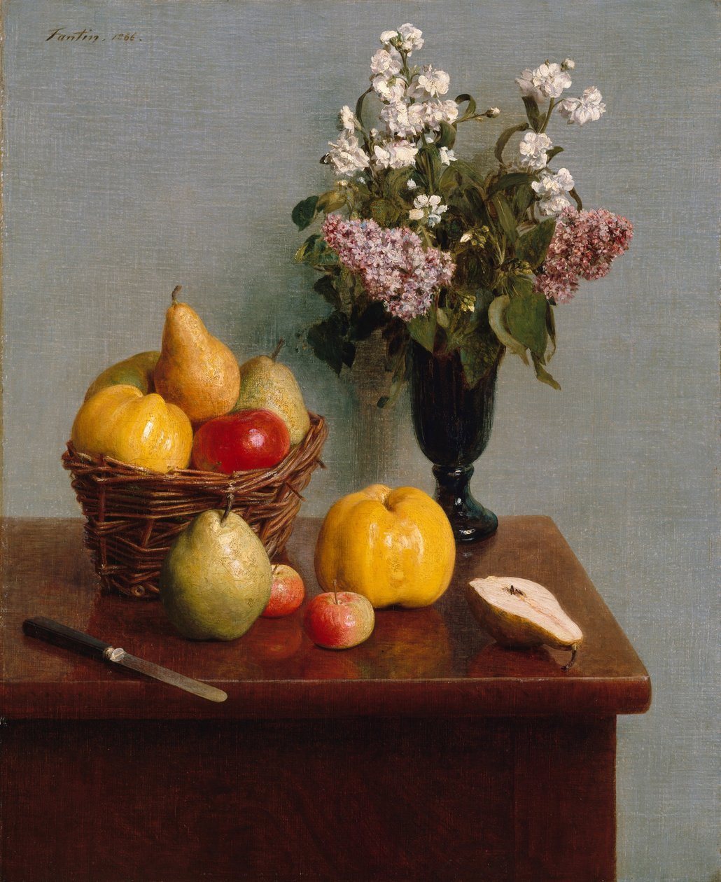 Zátiší s květinami a ovocem, 1866 od Ignace Henri Jean Fantin Latour
