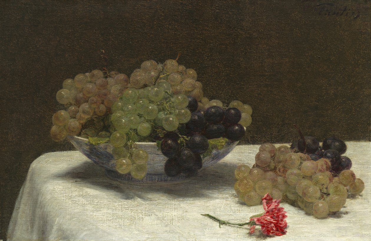 Zátiší s hrozny a karafiátem, c.1880 od Ignace Henri Jean Fantin Latour