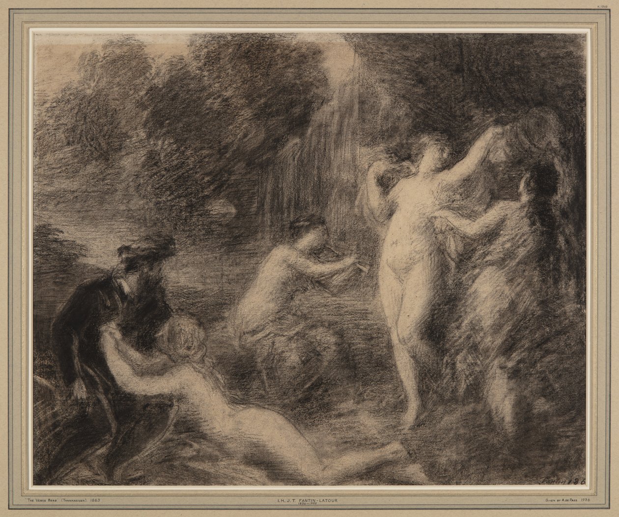 Tannhaüser au Venusberg (křída na papíře) od Ignace Henri Jean Fantin Latour