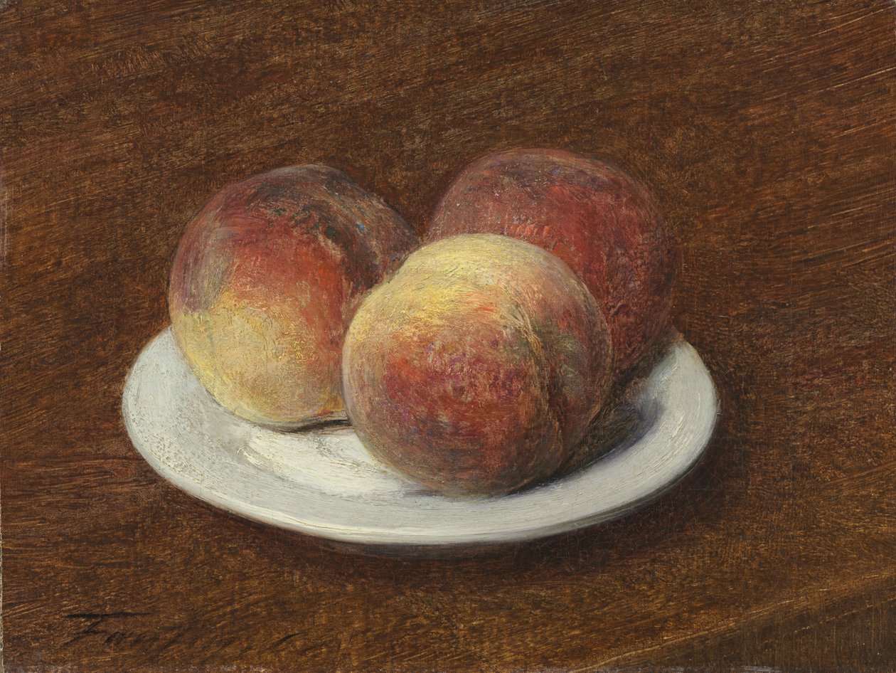 Tři broskve na talíři, 1868 (olej na papíře na plátně) od Ignace Henri Jean Fantin Latour