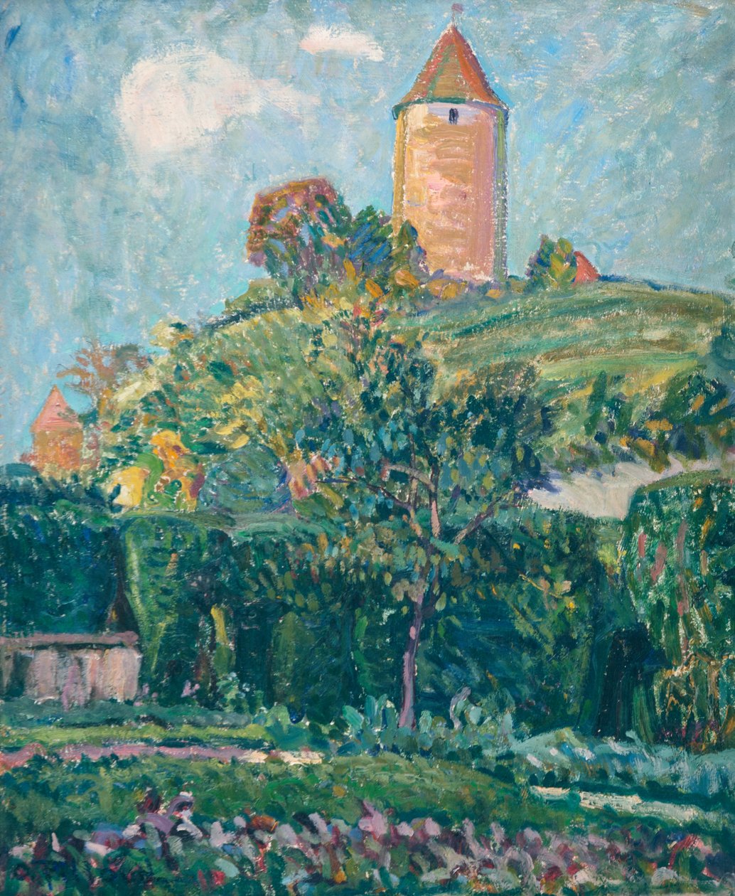 Pohled na Romont (olej na kartonu) od Ignace Nazaire Oswald Pilloud