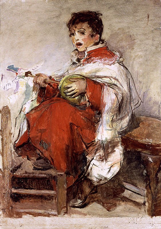 Oltářní chlapec hraje na zambombu od Ignacio Pinazo Camarlench