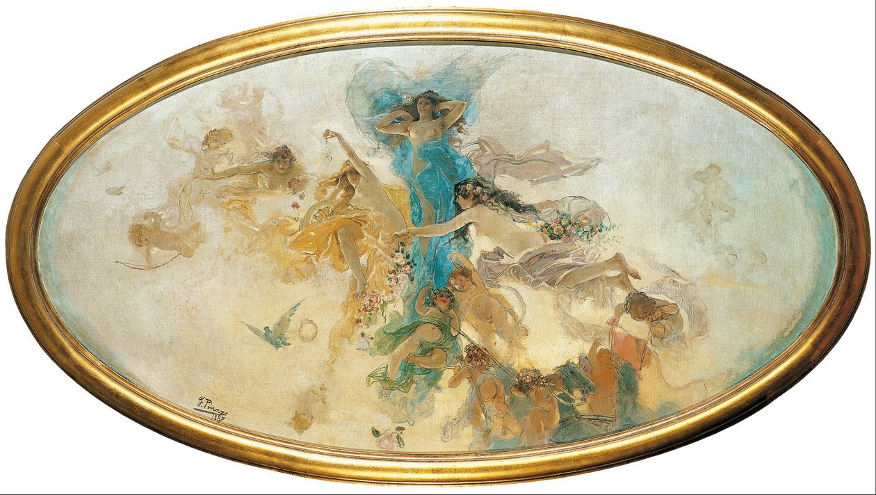 Nymfy a Cupids (skica) od Ignacio Pinazo Camarlench