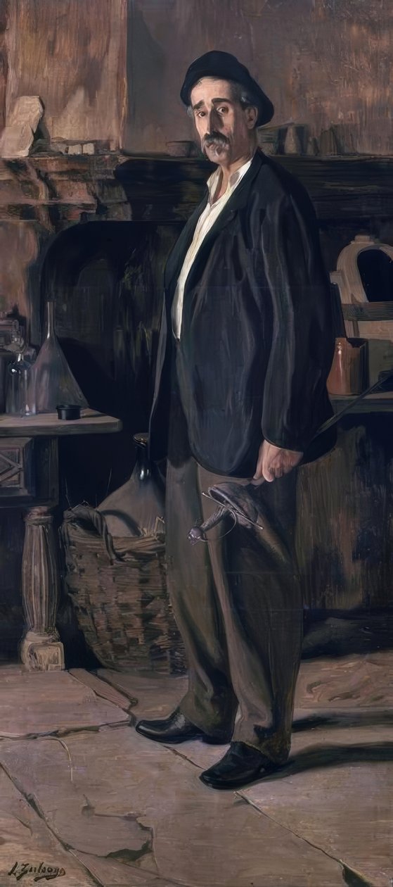 Don Plácido Zuloaga ve své dílně‘, 1895, Olej na plátně, 219 × 100 cm, AS00783 od Ignacio Zuloaga
