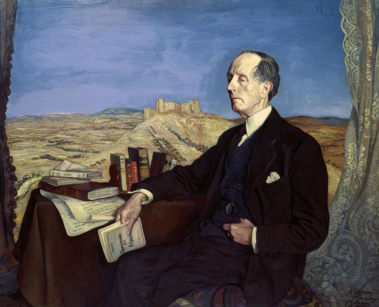 AZORIN – 1873/1967 – MALOVÁNO V ROCE 1941 – V POZADÍ POHLEDU JADRAQUE od Ignacio Zuloaga y Zabaleta