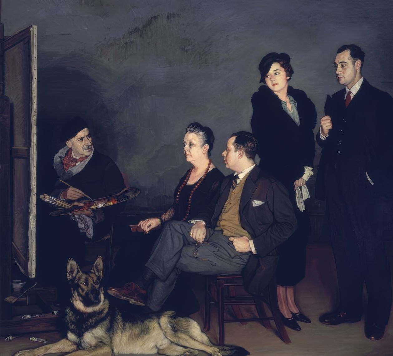 MALÍŘ A JEHO RODINA - 1937 - OLEO / PLÁTNO od Ignacio Zuloaga y Zabaleta
