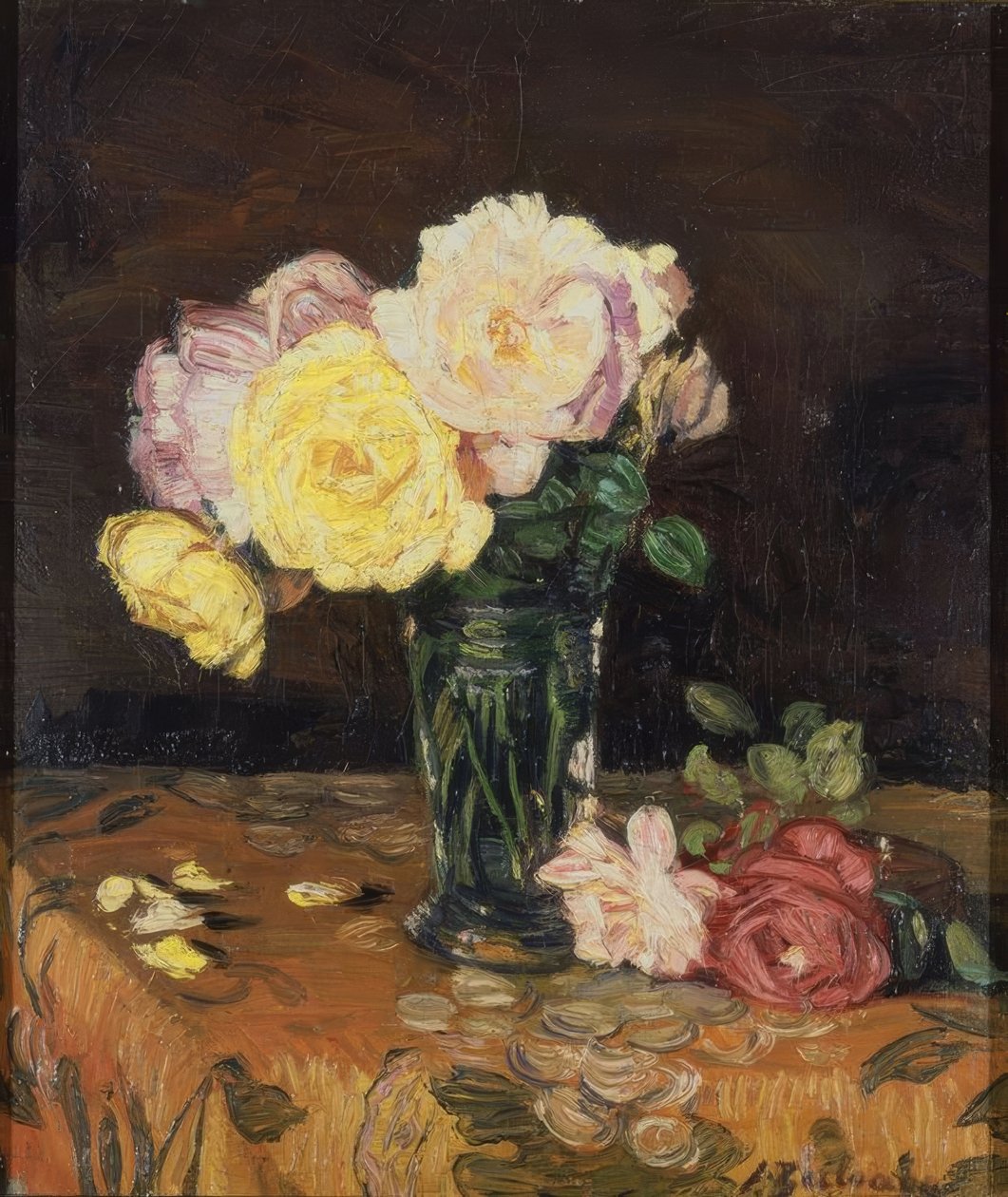 VÁZA S RŮŽEMI - 1931 - O / L - 50 × 43 CM od Ignacio Zuloaga y Zabaleta