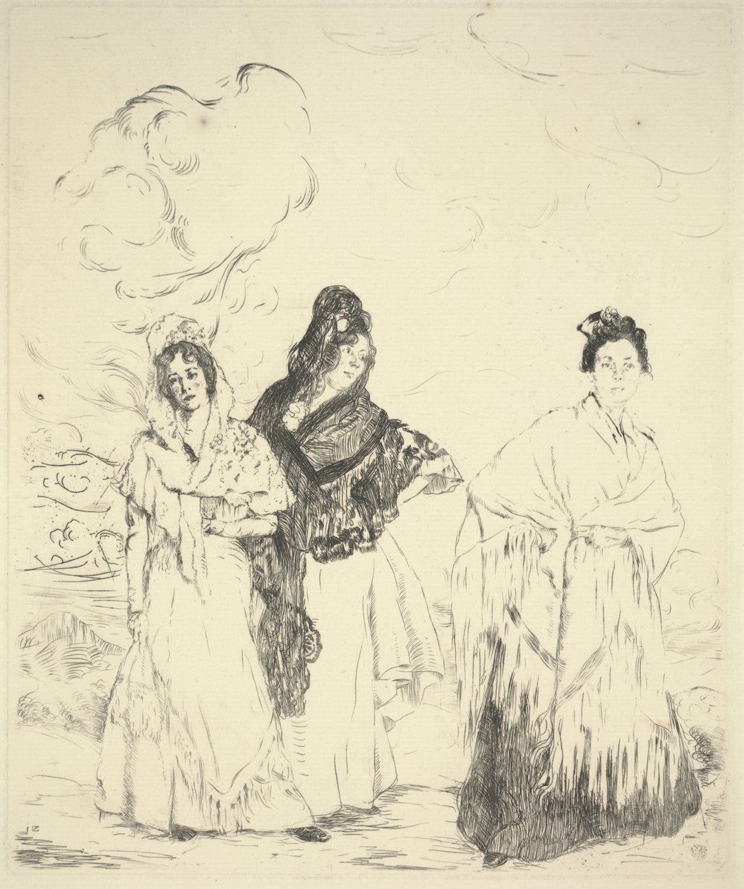 Las Manolas, kolem roku 1899 (suchá jehla) od Ignacio Zuloaga y Zabaleta