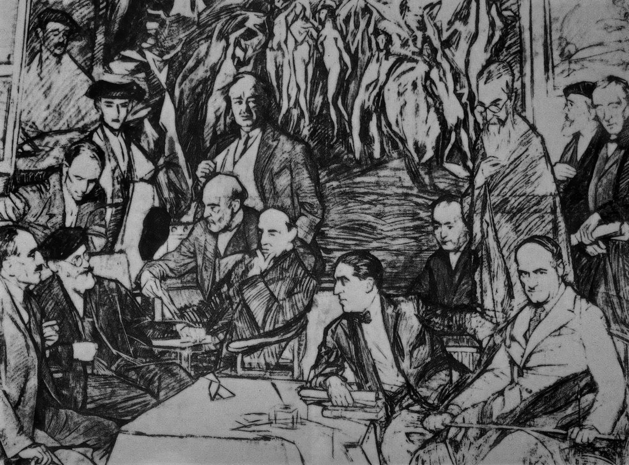 MOJI PŘÁTELÉ - 1920/36 - KRESBA - UHLÍK / OLEJ / PLÁTNO - 234X292 CM od Ignacio Zuloaga y Zabaleta