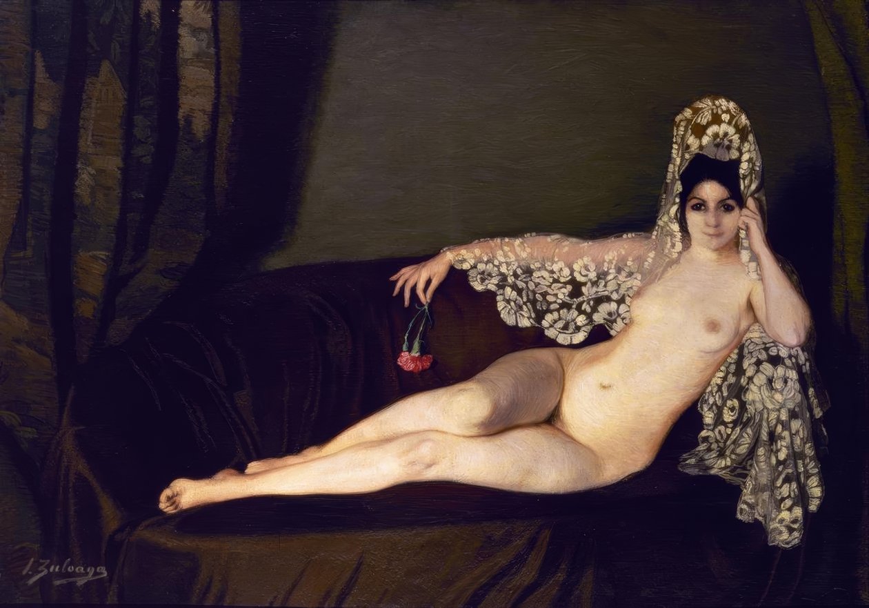 Akt s karafiátem, 1915, Olej na plátně, 131 × 184 cm, AS00820 od Ignacio Zuloaga y Zabaleta