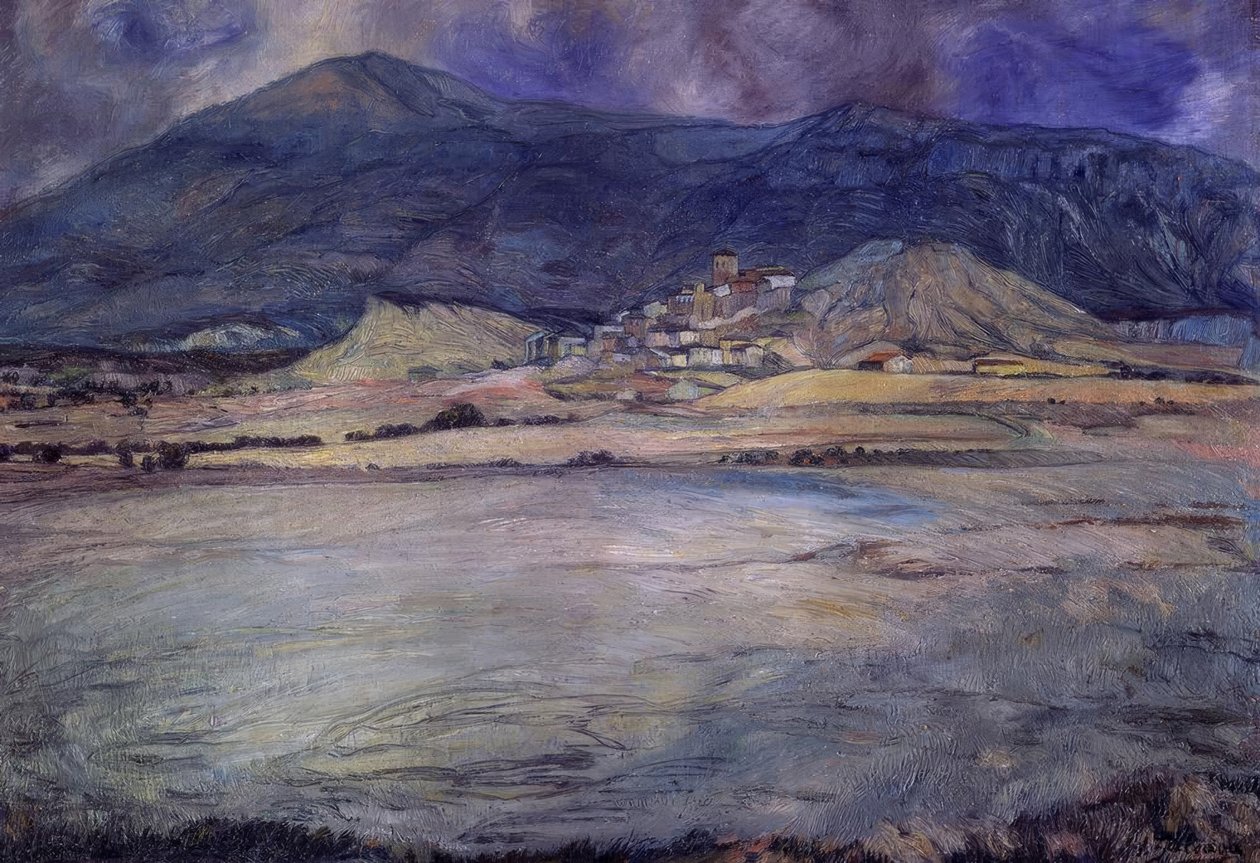 MĚSTO ZARAGOZA - ESCO - XX STOLETÍ - OLEJ / PLÁTNO - 90 X 30 CMS od Ignacio Zuloaga y Zabaleta