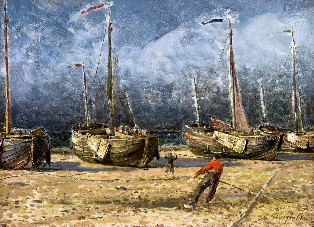 Rybářské lodě na břehu. od Ignacy Aleksander Gierymski