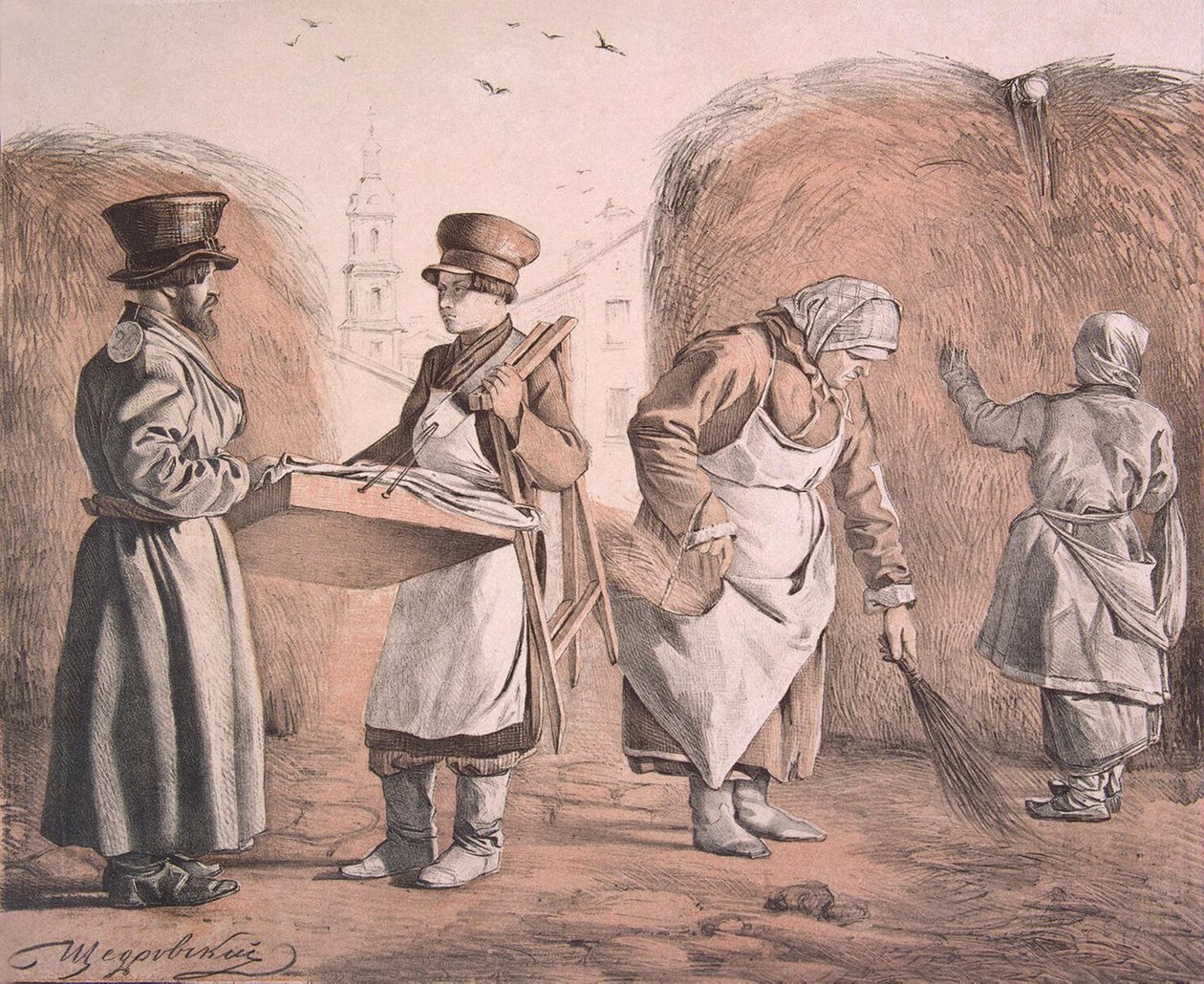 Street Pedlar of Pies a Coachman ze seriálu This Are Our People, 1842 od Ignati Stepanovich Shchedrovsky