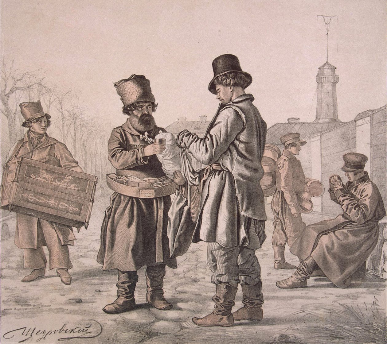 Prodejce ulice Sbiten ze série Tohle jsou naši lidé, 1842 od Ignati Stepanovich Shchedrovsky