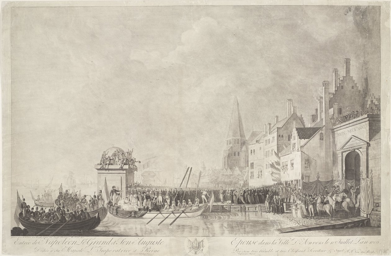 Aankomst van Napoleon v Josephine te Antwerpen, 1803 Vstup Napoleona Velikého a jeho manželky Auguste do města Antverpy 18. července 1803 (název na předmětu) od Ignatius Joseph van den Berghe