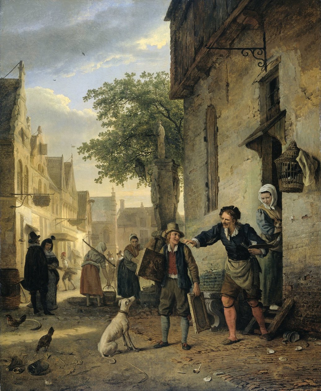 Jan Steen posílá svého syna do ulic, aby vyměnil obrazy za pivo a víno od Ignatius Josephus van Regemorter