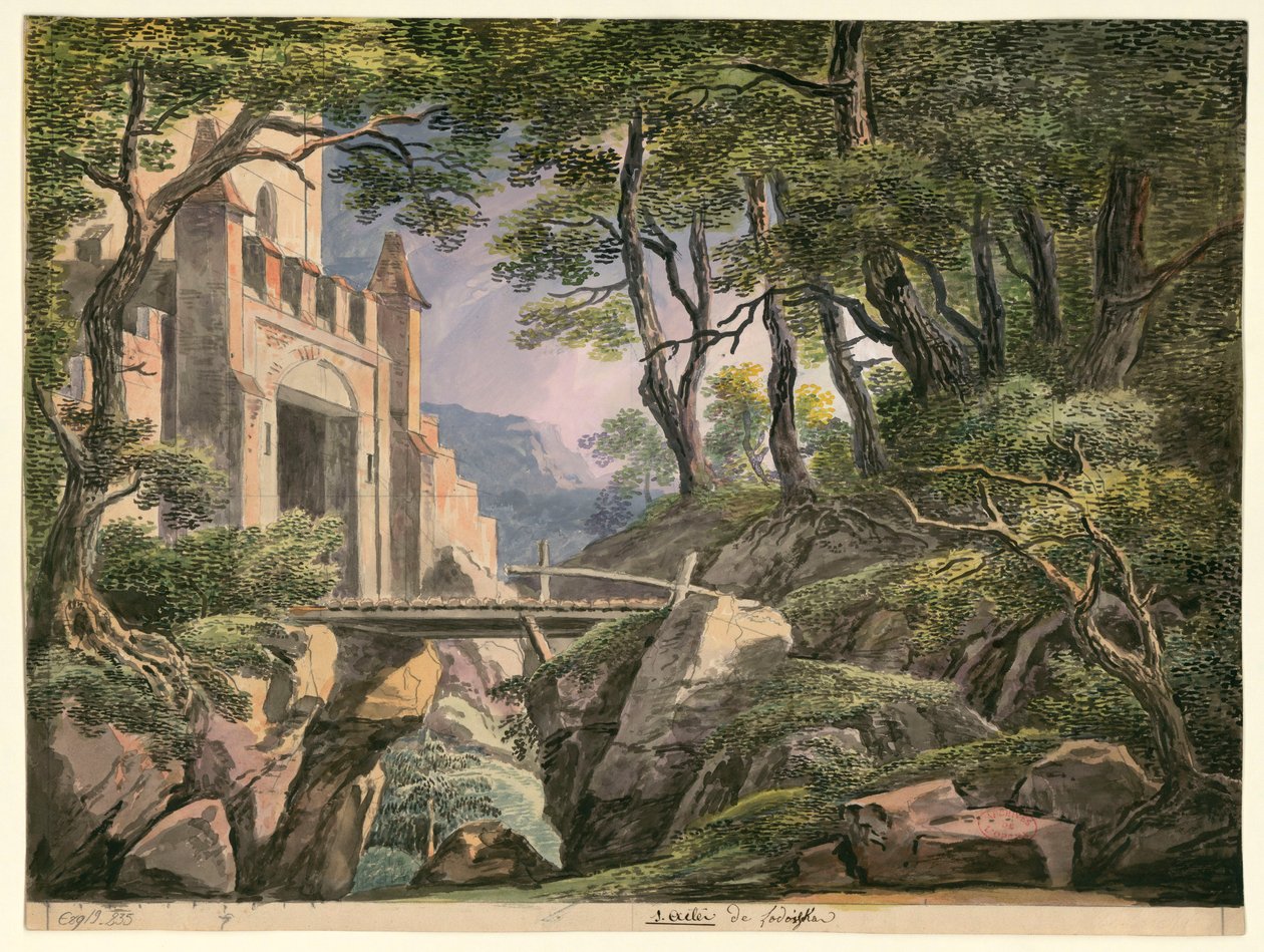 Skica k výzdobě prvního dějství, opery Lodoïska od Cherubiniho, poprvé uvedena v Théâtre Feydeau v Paříži 18. července 1791 od Ignazio Degotti