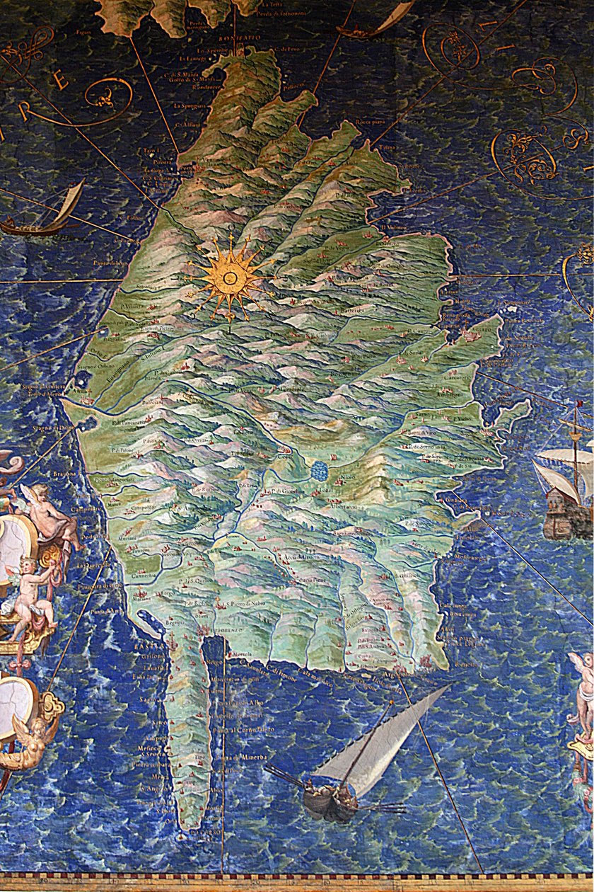 Mapa Korsiky - The Gallery of Maps - Vatikánská muzea. od Ignazio Danti
