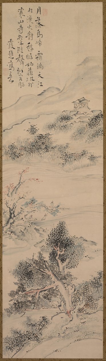 Ilustrace básně Zhang Qi na chrámu Cold Mountain od Ike Taiga