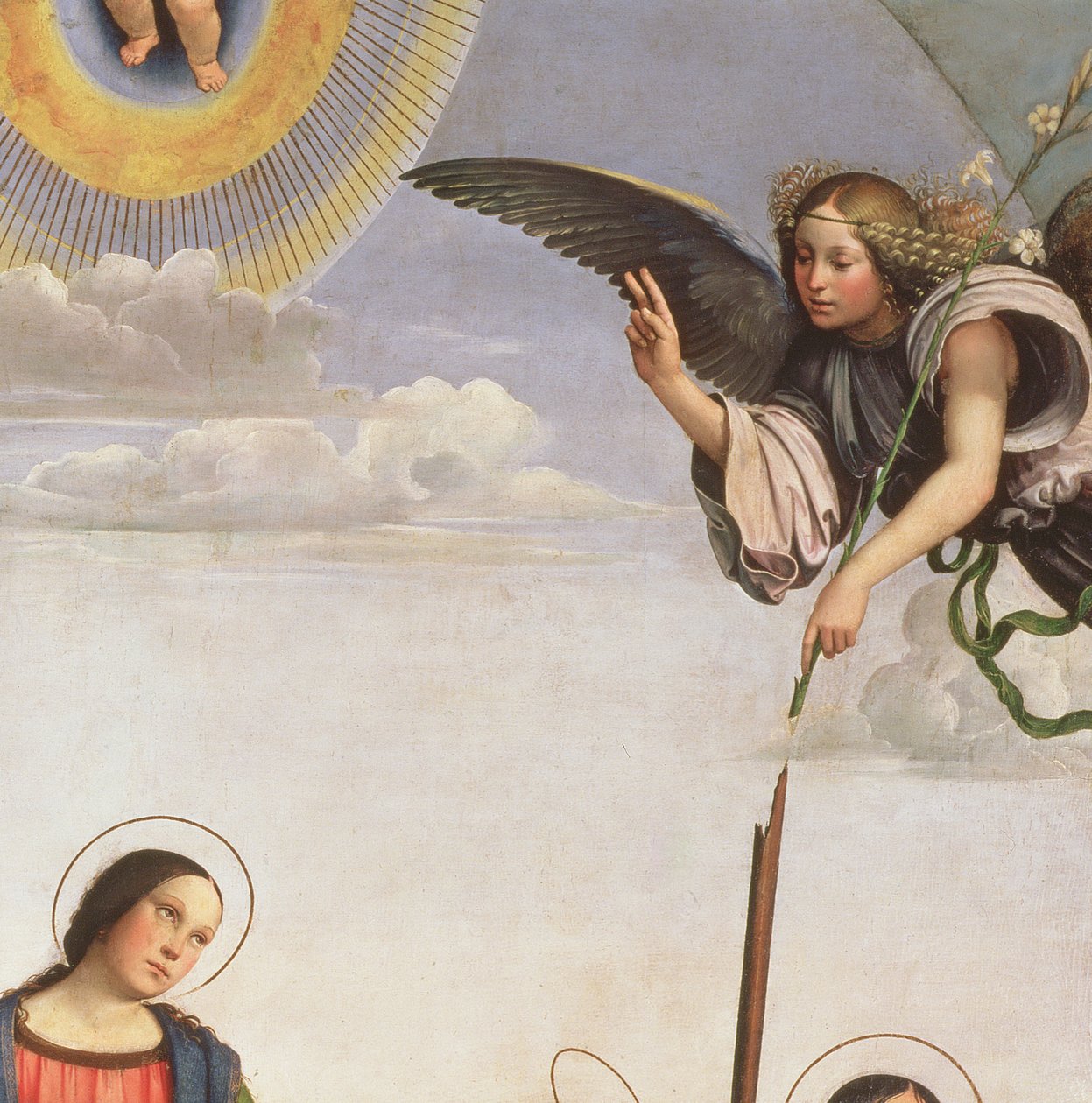 Zvěstování a svatí, detail archanděla Gabriela, 1500 (detail 33423) od Il Francia