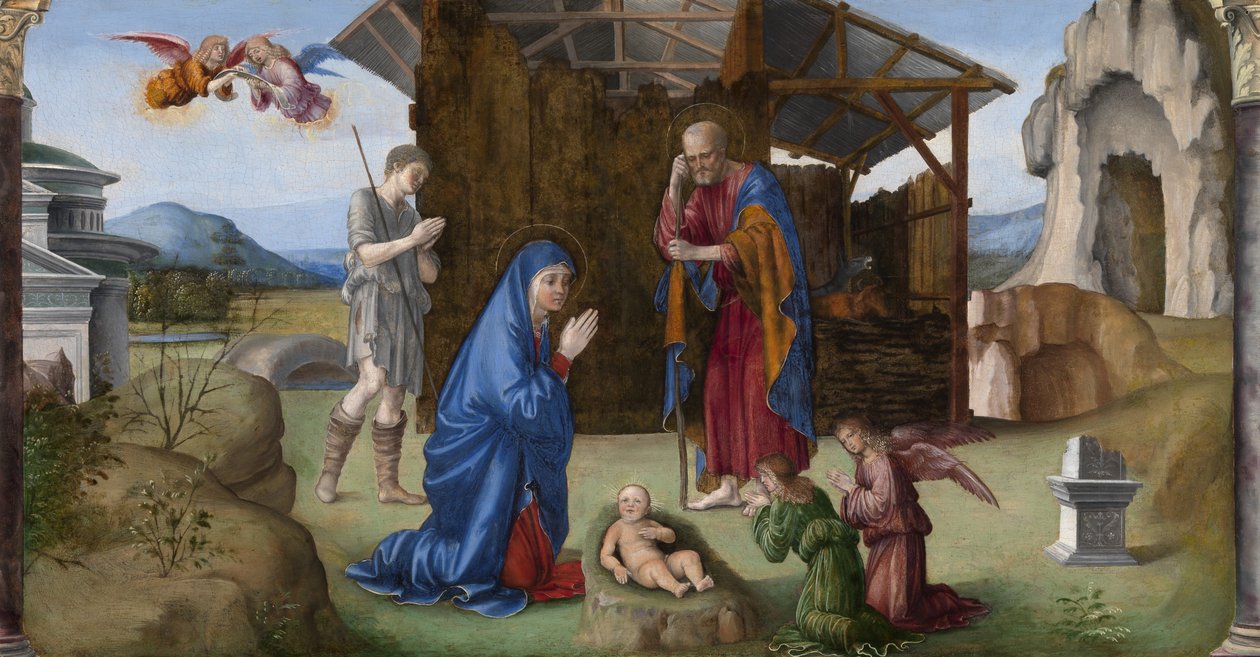 Narození Páně (olej na panelu) od Il (1450 1517) Francia