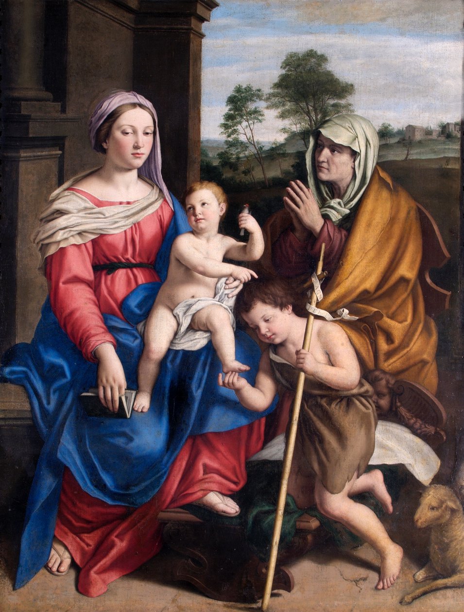 Panna a dítě se svatou Alžbětou a nemluvnětem svatým Janem (olej na plátně) od Il (1609 85) Sassoferrato