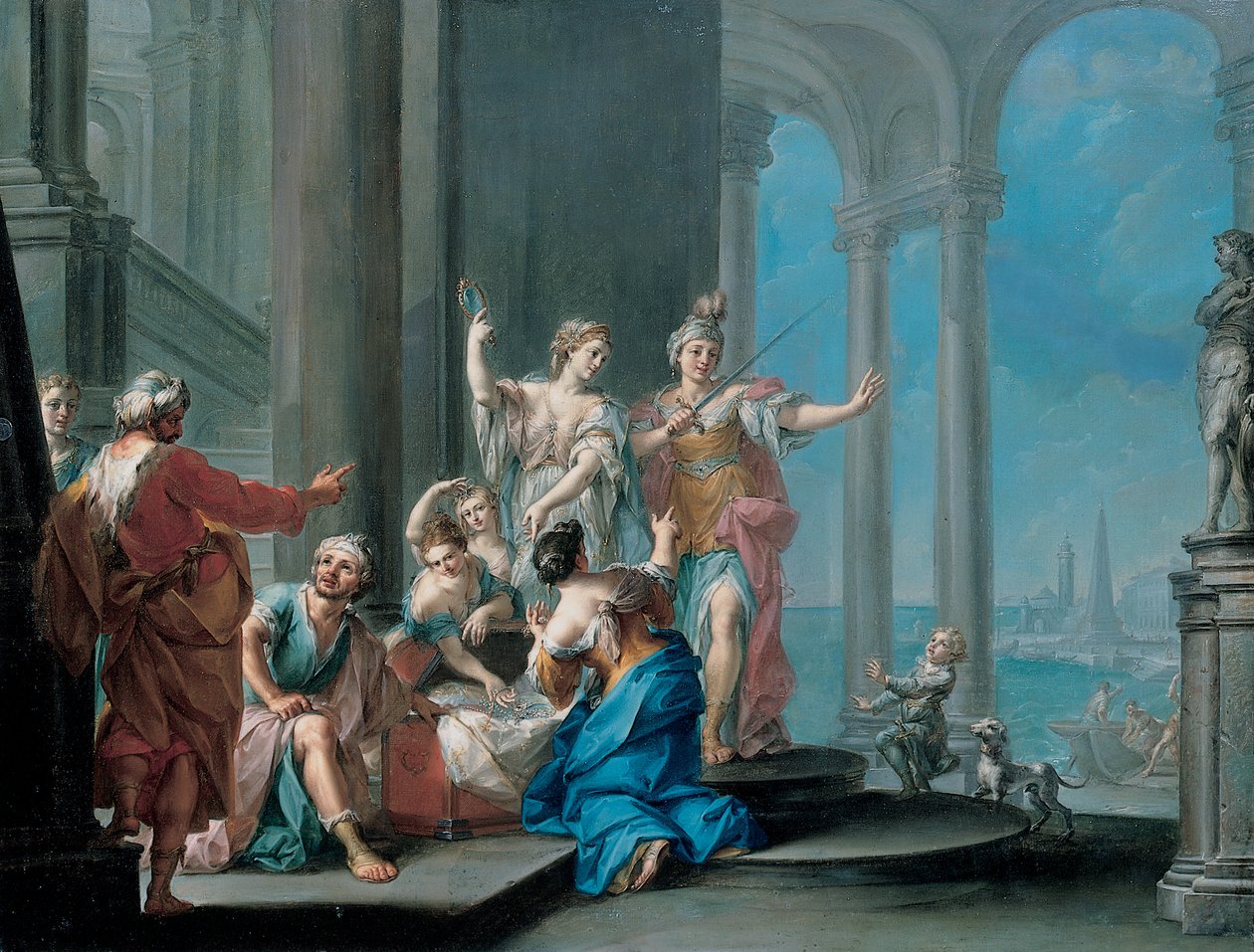 Achilles a dcery Lycomedes (olej na plátně) od Il Sansone