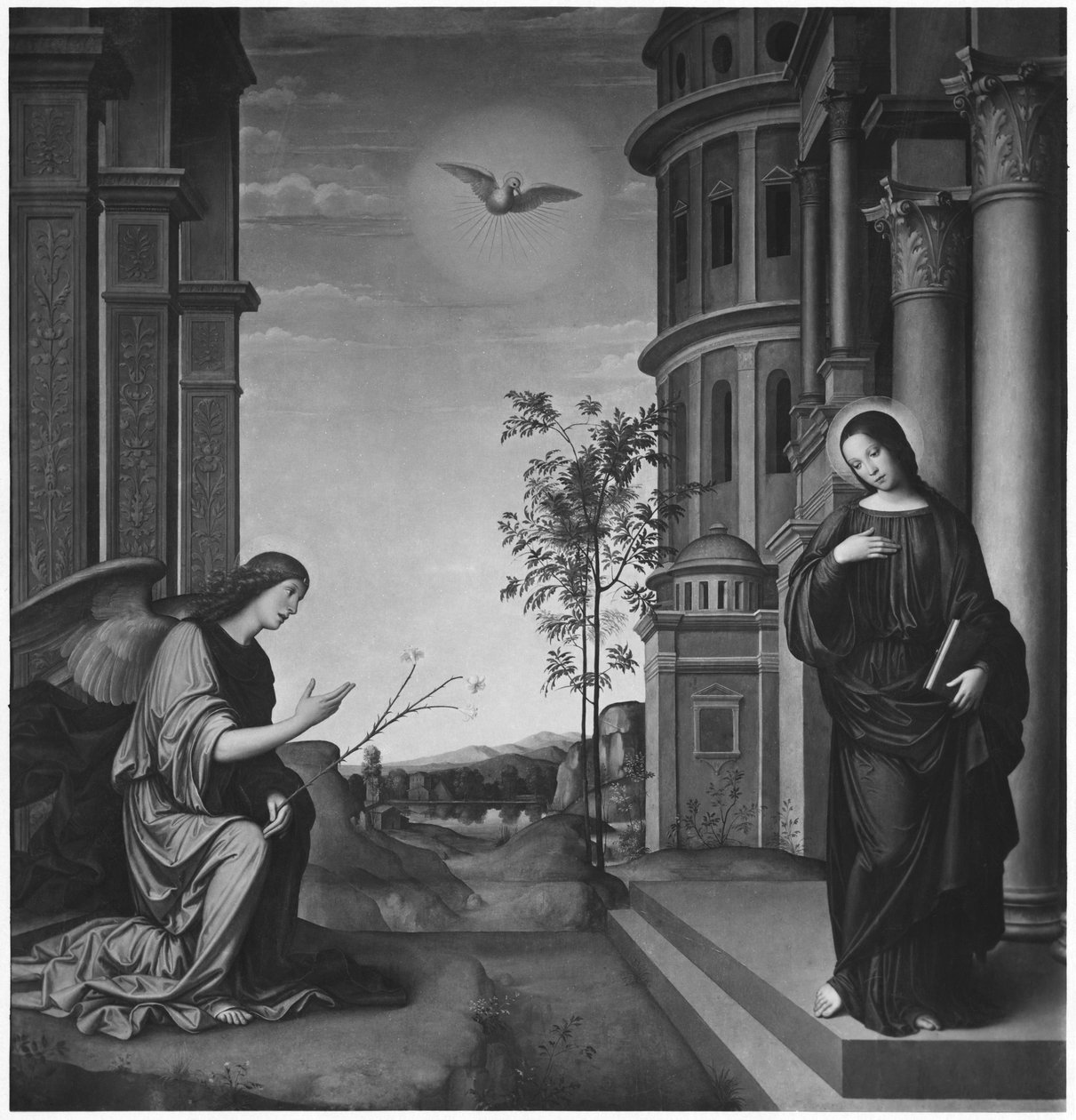 The Annunciation, c.1502 (olej na dřevě transponovaný na plátno) od Il Francia