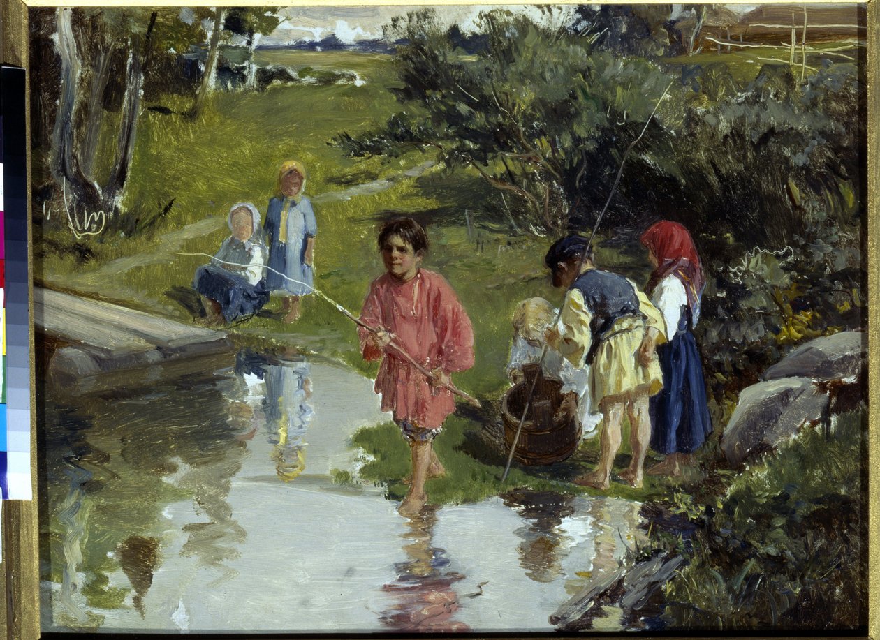 Děti rybaření par Pryanishnikov, Illarion Michajlovič (1840-1894) od Illarion Mikhailovich Pryanishnikov